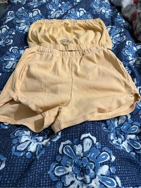 Forever 21 Peach Ribbed Tube Romper Shorts